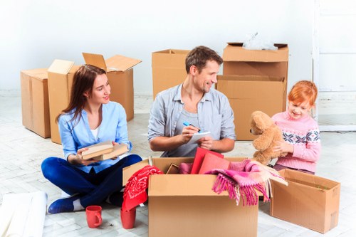 Prepared moving boxes and home contents for an Enfield relocation